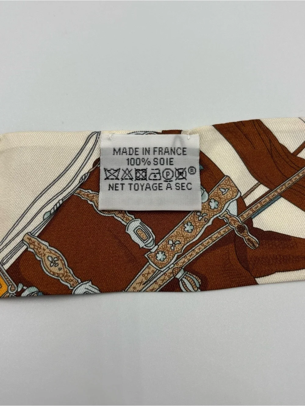 Hermès Twilly Grand Apparat Cream Blue Orange Scarf Ribbon Hair Tie Bag - Picture 5 of 6